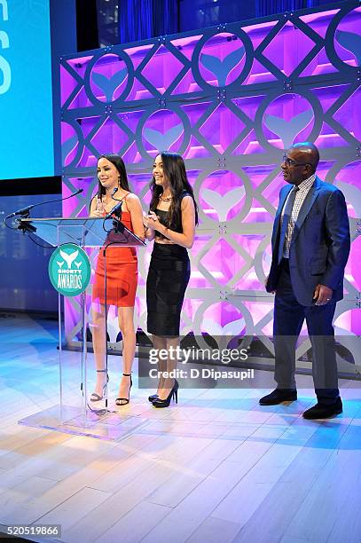 Merrell Twins accept the award for YouNower of the Year at The 8th Annual Shorty Awards at The Times Center on April 11, 2016 in New York City.