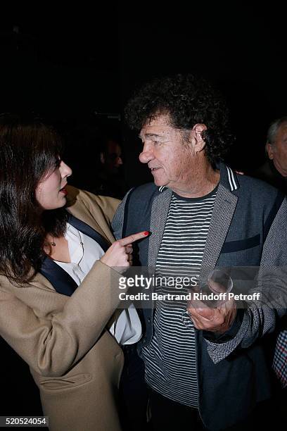 Singers Nolwenn Leroy and Robert Charlebois pose after the Robert Charlebois : "50 ans, 50 chansons" : Concert at Bobino on April 11, 2016 in Paris,...
