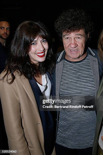 Singers Nolwenn Leroy and Robert Charlebois pose after the Robert Charlebois : "50 ans, 50 chansons" : Concert at Bobino on April 11, 2016 in Paris,...