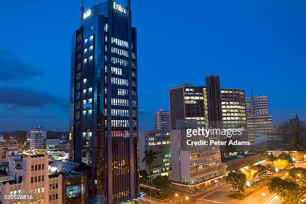 downtown city buildings - nairobi foto e immagini stock