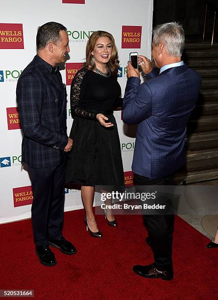 Johnny Chaillot, Mallory Hagan and Honoree Greg Louganis attends Point Honors Gala honors Greg Louganis and Pete Nowalk on April 11, 2016 in New York...