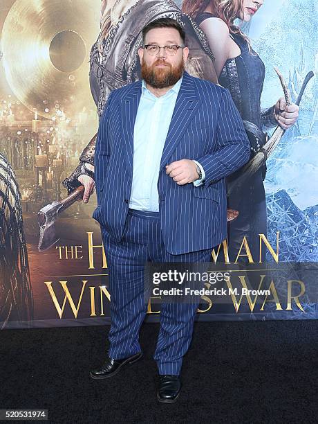 Actor Nick Frost attends the premiere of Universal Pictures' "The Huntsman: Winter's War" at the Regency Village Theatre on April 11, 2016 in...