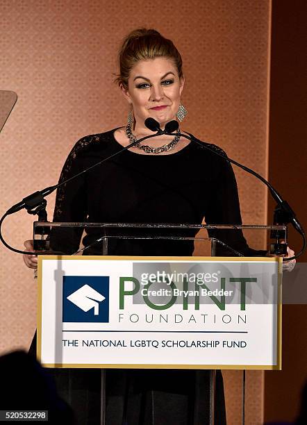 Mallory Hagan speaks onstage at Point Honors Gala honors Greg Louganis and Pete Nowalk on April 11, 2016 in New York City.