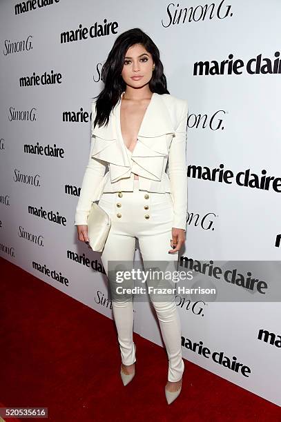 Personality Kylie Jenner attends the "Fresh Faces" party, hosted by Marie Claire, celebrating the May issue cover stars on April 11, 2016 in Los...