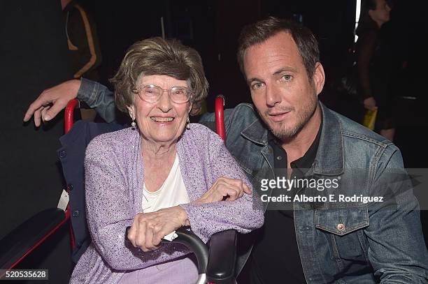 Longest working theatre employee and current box office cashier, Evylyna Shubarth and actor Will Arnett attend the CinemaCon 2016 Gala Opening Night...