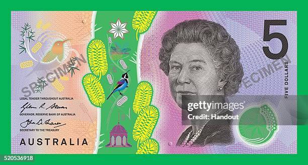 In the handout image provided by the Reserve Bank of Australia, the Queen side of the new $5 banknote is on display. The Reserve Bank of Australia...