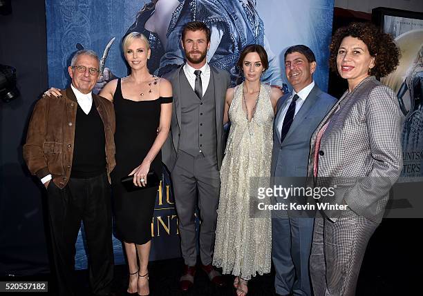 Vice Chairman of NBCUniversal Ron Meyer, actress Charlize Theron, actor Chris Hemsworth, actress Emily Blunt, Chairman of Universal Filmed...