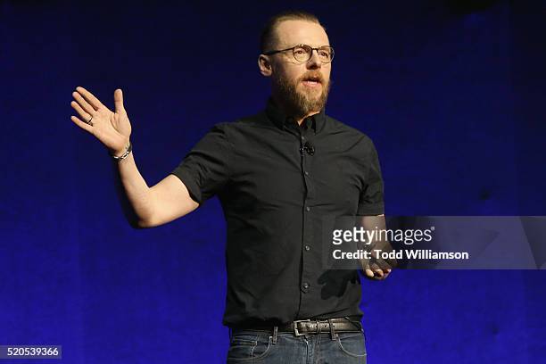 Actor Simon Pegg speaks onstage during the CinemaCon 2016 Gala Opening Night Event: Paramount Pictures Highlights its 2016 Summer and Beyond Films at...
