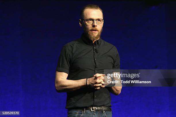 Actor Simon Pegg speaks onstage during the CinemaCon 2016 Gala Opening Night Event: Paramount Pictures Highlights its 2016 Summer and Beyond Films at...