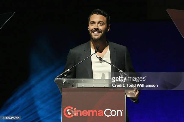 Actor Jack Huston speaks onstage during the CinemaCon 2016 Gala Opening Night Event: Paramount Pictures Highlights its 2016 Summer and Beyond Films...