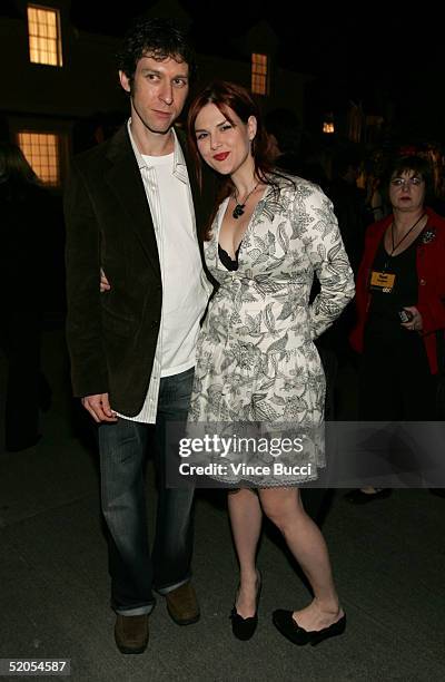 Actress Sara Rue and husband Mischa Livingston pose inside the ABC's Winter Press Tour Party on Wisteria Lane on January 23, 2004 in Universal City,...