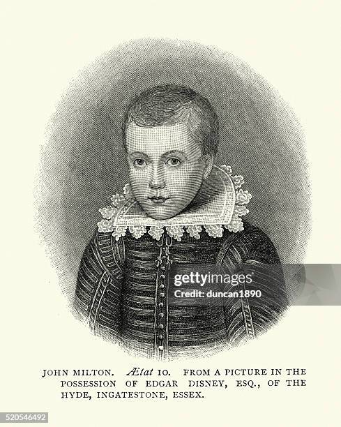 portrait of john milton - 17th century stock illustrations