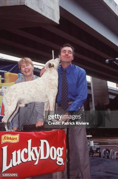 Penny Cook and Alan Fletcher pictured at the Australian Dog of the Year Show at Palm Grove in January 2000, in Darling Harbour, Sydney, Australia.