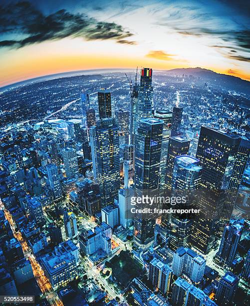 los angeles aerial view skyline - city of los angeles stockfoto's en -beelden