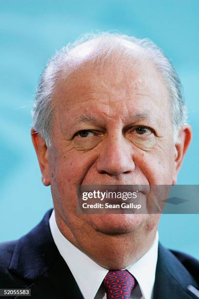 Chilean President Ricardo Lagos Escobar attends a news conference at the Chancellery January 24, 2005 in Berlin, Germany. Escobar is on an official...