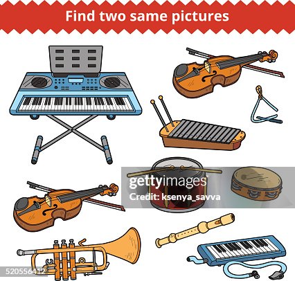 Picture Search Instrument Find Two Same Pictures Vector Set Of Musical Instruments High-Res ...