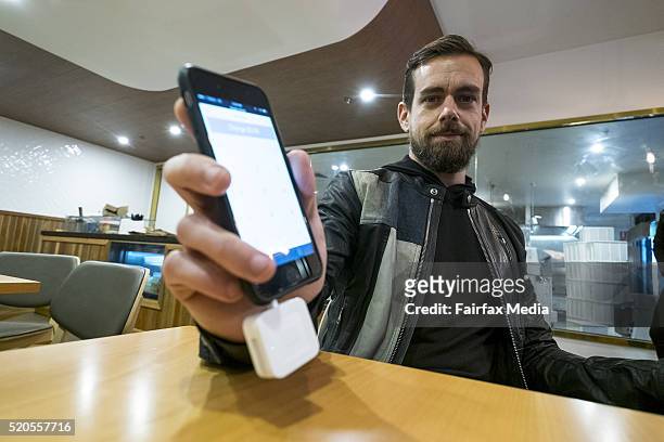 Jack Dorsey, co-founder and CEO of Square and Twitter, is interviewed at Five & Dime Bagel on April 11, 2016 in Melbourne, Australia. Dorsey is...