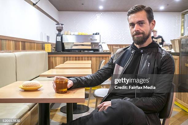 Jack Dorsey, co-founder and CEO of Square and Twitter, is interviewed at Five & Dime Bagel on April 11, 2016 in Melbourne, Australia. Dorsey is...