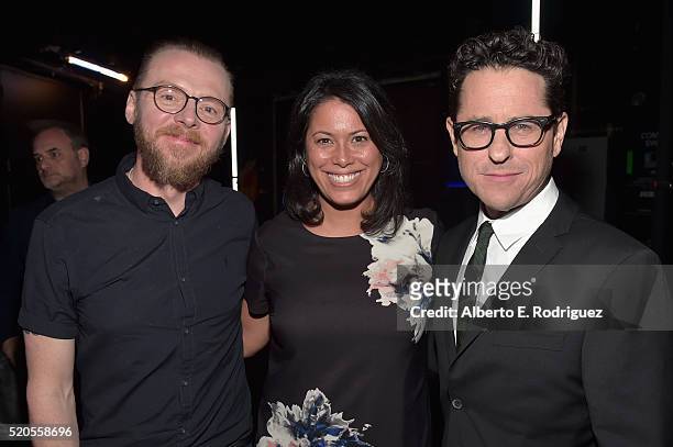 Actor Simon Pegg, VP of In-Theater Marketing and Sales Domestic Distribution Melanie Valera and director J.J. Abrams attend the CinemaCon 2016 Gala...