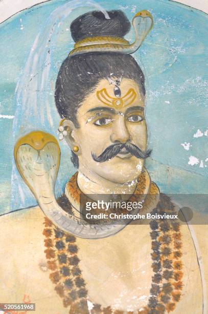 india, rajasthan, shekhawati, mandawa, nand lal murmuria haveli (1935), god shiva - shekhawati stock pictures, royalty-free photos & images
