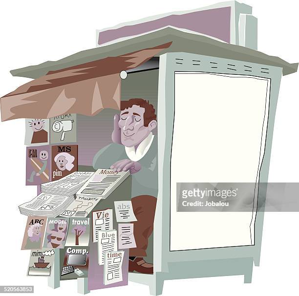 newspaper kiosk seller - broadsheet stock illustrations