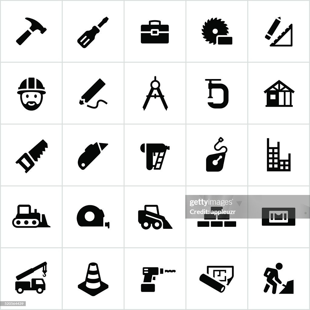 Black Residential And Commercial Construction Icons