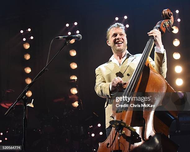 Ted Dwane of Mumford And Sons performs at Infinite Energy Arena on April 11, 2016 in Duluth, Georgia.