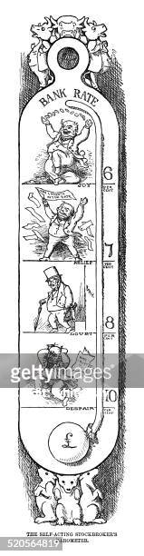cartoon victorian stockbrokers' barometer - great depression stock illustrations