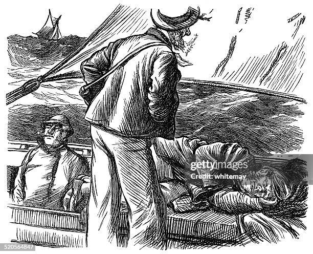 sea-sick passenger - ship rough sea stock illustrations