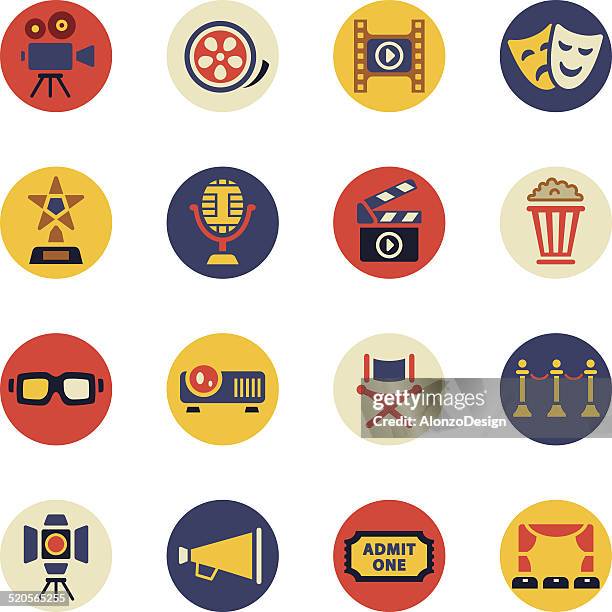 ilustraciones, imágenes clip art, dibujos animados e iconos de stock de conjunto de iconos de películas - butacas de cine