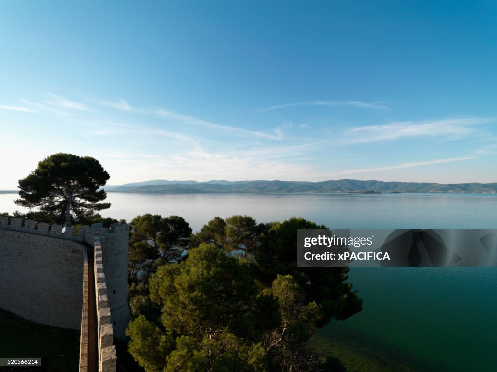 Lake Trasimeno and the Walls of Castello del Leone