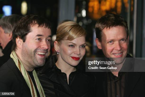 Jan-Josef Liefers, Anna Loos and Justus von Dohnanyi arrive at the Berlin premiere of "Vom Suchen Und Finden Der Liebe" at the CineStar on January...