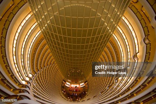 overhead of atrium at grand hyatt hotel inside jin mao tower - grand hyatt shanghai hotel stock pictures, royalty-free photos & images