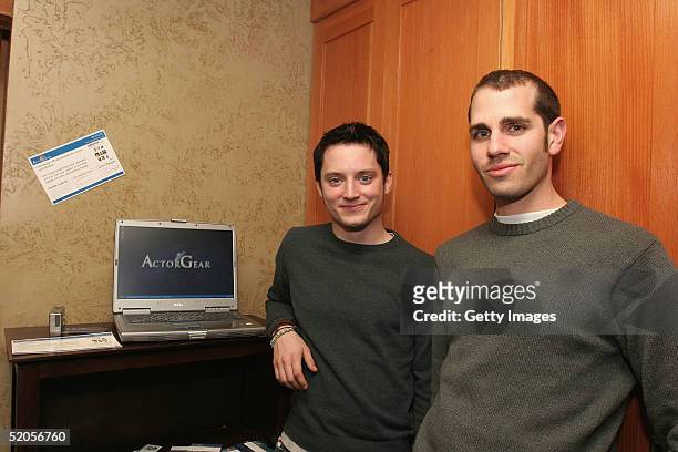 Actor Elijah Wood visits the ActorGear.com display at the Gibson Gift Lounge during the 2005 Sundance Film Festival on January 23, 2005 in Park City,...