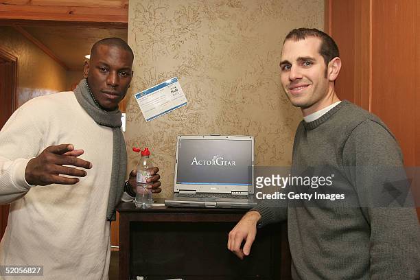 Musician Tyrese visits the ActorGear.com display at the Gibson Gift Lounge during the 2005 Sundance Film Festival on January 23, 2005 in Park City,...