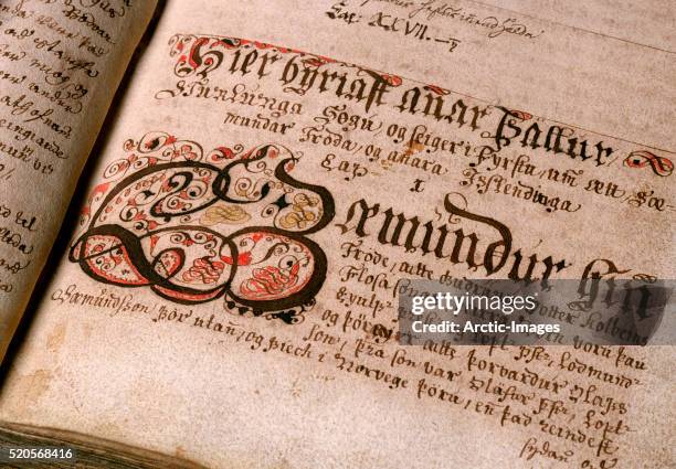 icelandic manuscript - medieval illuminated letter stock pictures, royalty-free photos & images