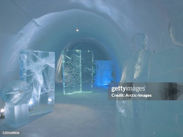ice sculptures in icehotel - ice hotel sweden stock pictures, royalty-free photos & images