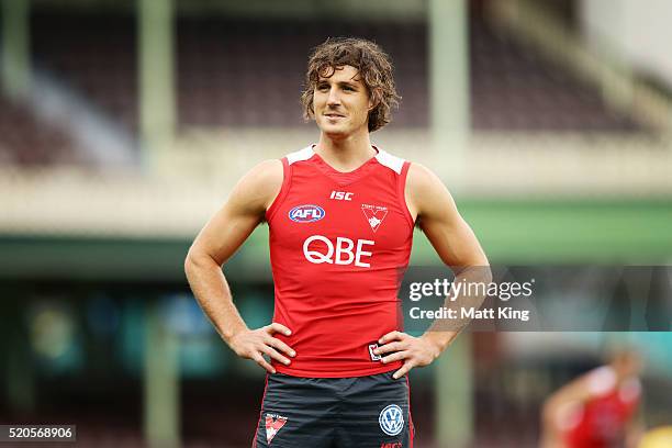 Kurt Tippett of the Swans looks on during a Sydney Swans AFL training session at Sydney Cricket Ground on April 12, 2016 in Sydney, Australia.
