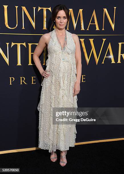 Actress Emily Blunt arrives at the premiere of Universal Pictures' "The Huntsman: Winter's War" on April 11, 2016 in Westwood, California.