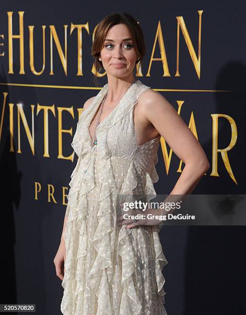 Actress Emily Blunt arrives at the premiere of Universal Pictures' "The Huntsman: Winter's War" on April 11, 2016 in Westwood, California.