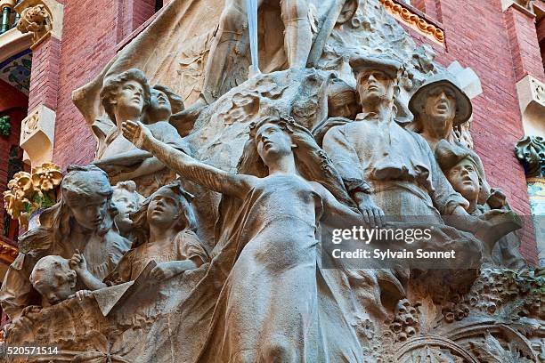 architectural sculpture decorating palau de la musica, barcelona, spain - musica stock pictures, royalty-free photos & images