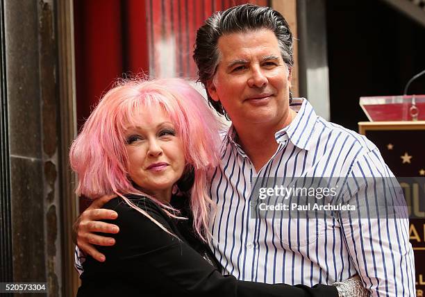 Singer Cyndi Lauper and her Husband Actor David Thornton attend the ceremony to honor Cyndi Lauper and Harvey Fierstein each with a Star on The...