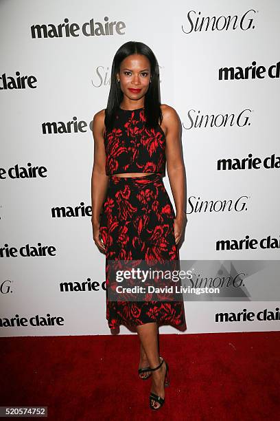 Actress Rose Rollins arrives at the Marie Claire Fresh Faces Party at the Sunset Tower Hotel on April 11, 2016 in West Hollywood, California.