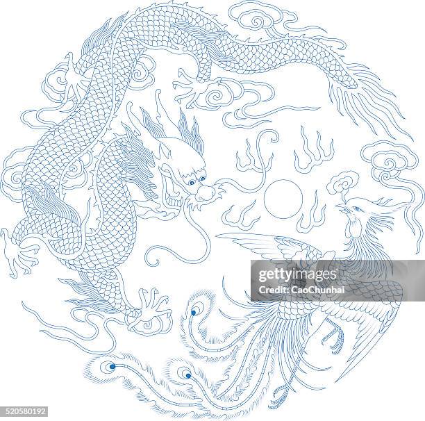 stockillustraties, clipart, cartoons en iconen met chinese traditional pattern(dragon and phoenix) - phoenix bird