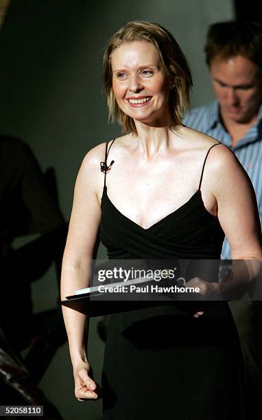 Actress Cynthia Nixon takes part in selected readings from Lawrence Rileys 1933 play "Personal Appearance" at Prada's Soho store January 24, 2005 in...