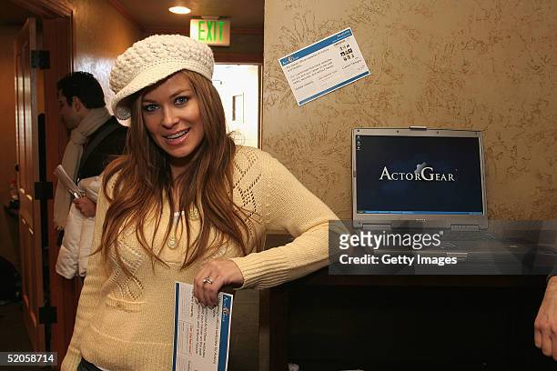 Actress Carmen Electra visits the ActorGear.com display at the Gibson Gift Lounge during the 2005 Sundance Film Festival on January 23, 2005 in Park...