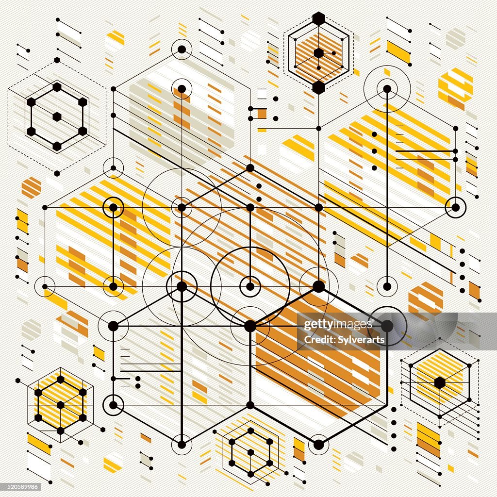 Technical Drawing With Dashed Lines And Geometric Shapes Vector High ...