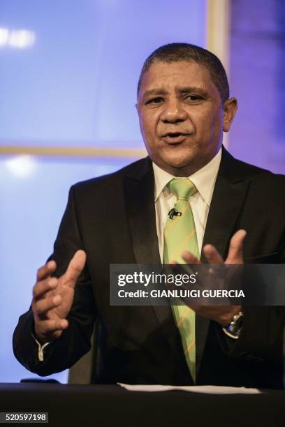 Newly appointed Springboks coach Allister Coetzee gives a press conference following his appointment on April 12, 2016 in Johannesburg. - Allister...
