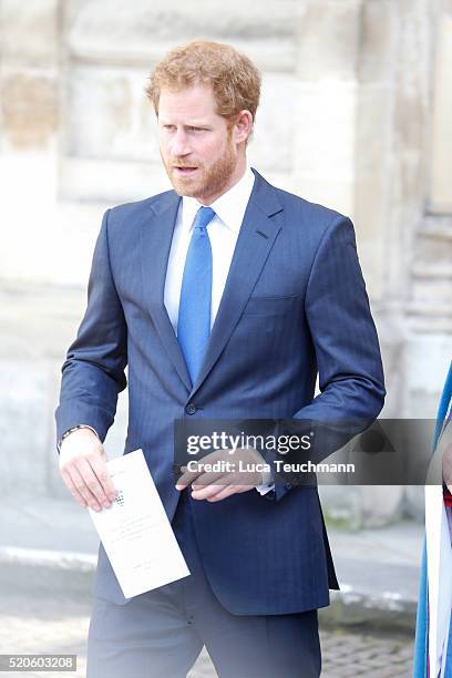 Prince Harry leaves after a Service Of Commemoration For Tunisia Terrorist Attacks at Westminster Abbey on April 12, 2016 in London, England.