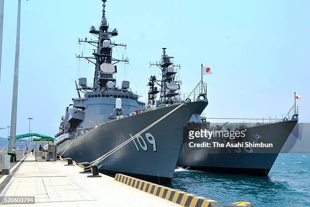 The Maritime Self-Defense Force destroyer Ariake and Setogiri anchor at an international port at Cam Ranh Bay on April 12, 2016 in Cam Ranh, Vietnam....